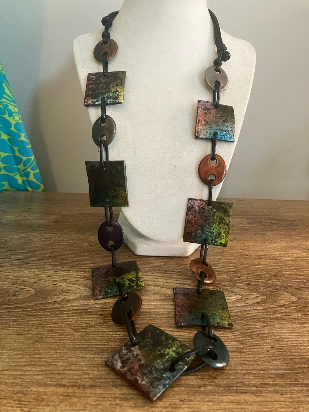 Multicolor Iridescent Windchime  Adjustable Square-Link Necklace